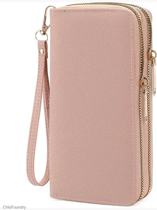 Double Zip Around Wristlet Wallet Large Capacity Card Holder