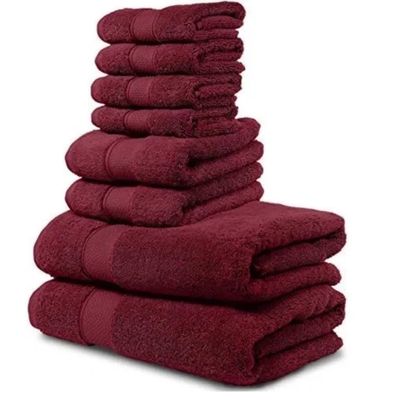 - Burgundy 8 Piece Bath Towel Thick, Soft, Plush