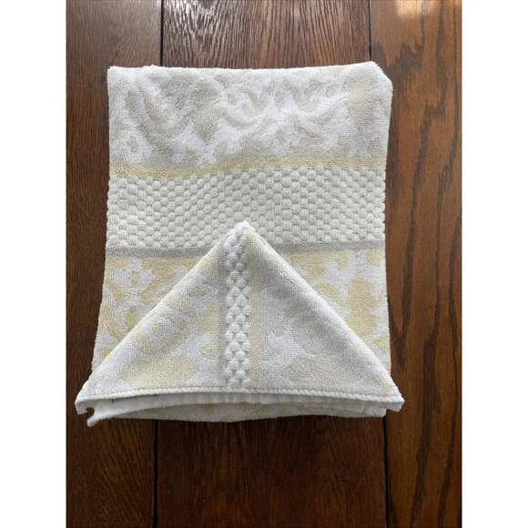 2 PC Towel Set Beau Monde Bath & Wash Cloth Scroll Stripe Neutrals 100% Cotton