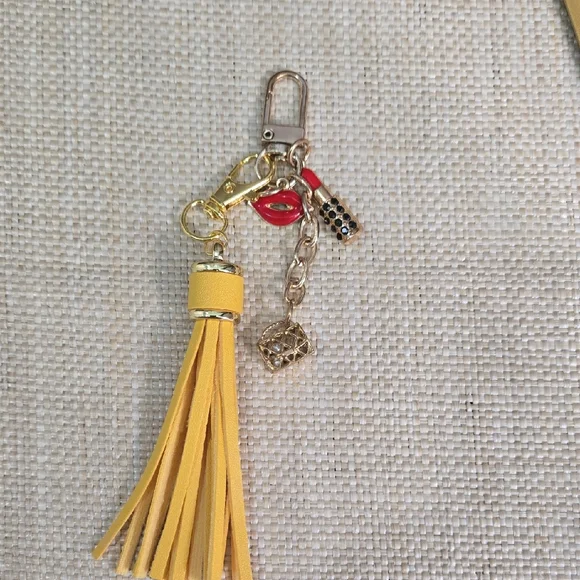Yellow Tassel Keychain with Gold Accents