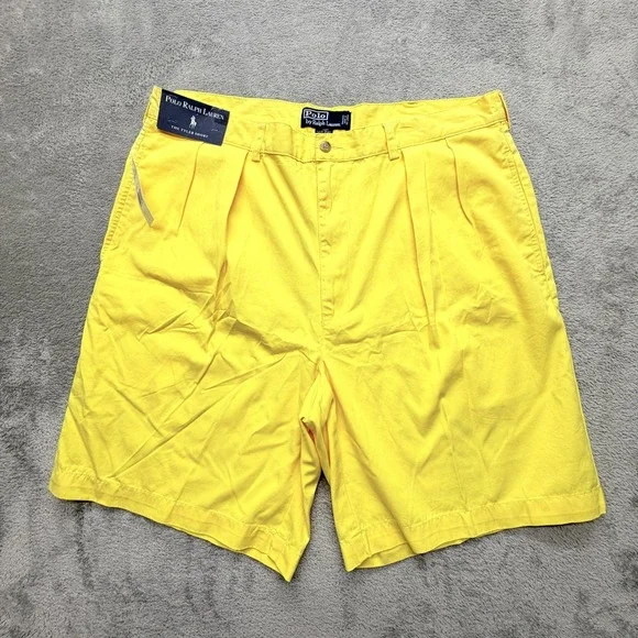 Polo Ralph Lauren Shorts Mens Measured 38x9 Yellow Chino Pleated Tyler Short