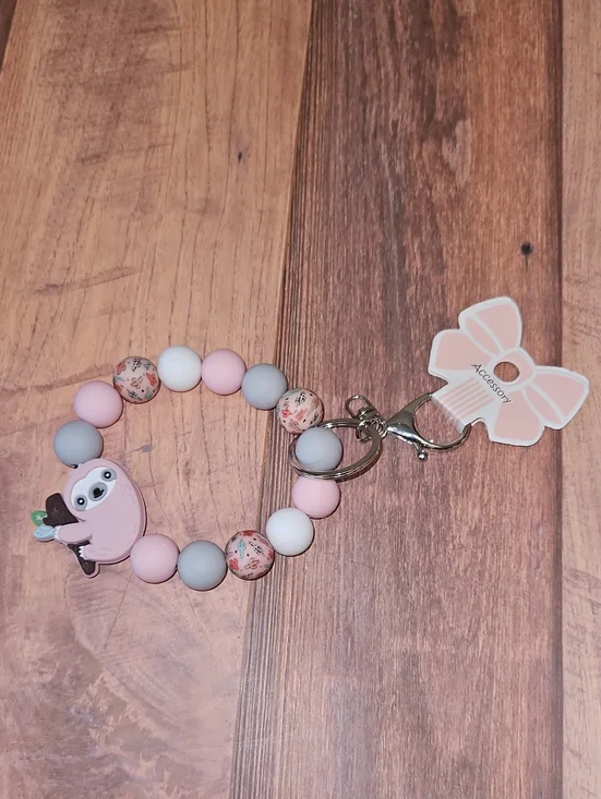 Silicone Sloth Beaded Wrist Keychain New