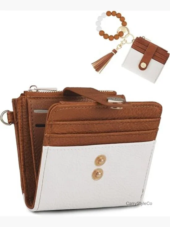 Small Wristlet Wallet RFID Blocking Keychain Wallet with Zipper Coin Pocket
