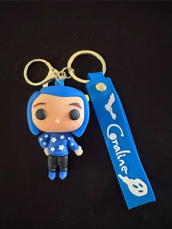 Coraline Keychain Bag Charm with Blue Hair and Blue Strap