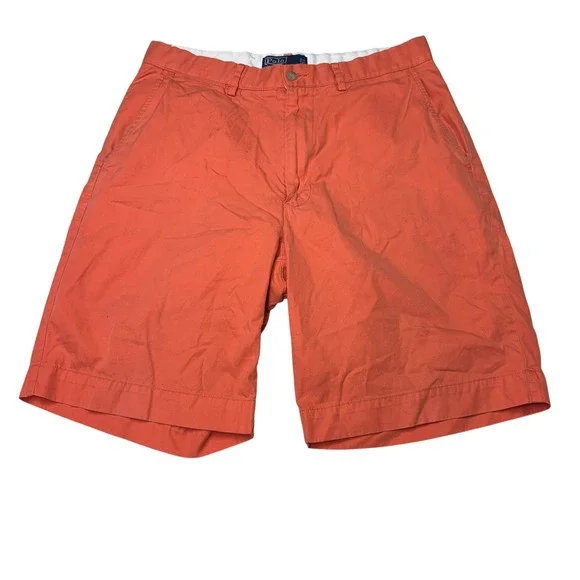 Polo Ralph Lauren‎ Mens Chino Shorts Size 32X9 Coral Orange Cotton Twill Flat