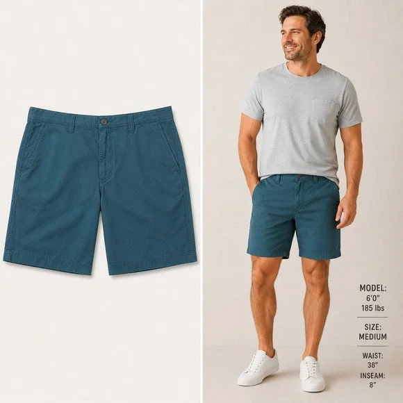 Columbia‎ Washed Out Shorts Mens 38 Teal Blue Green Cotton Chino 8 Inseam AM4471