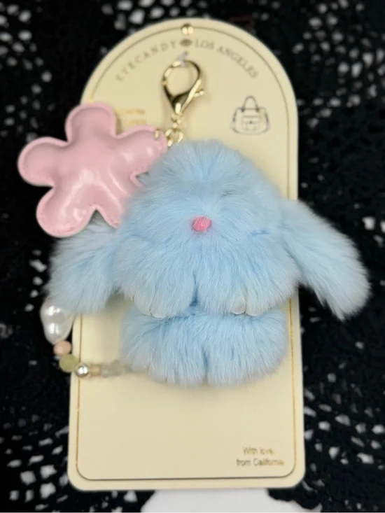 eyecandy blue bunny faux fur bag charm keychain nwt