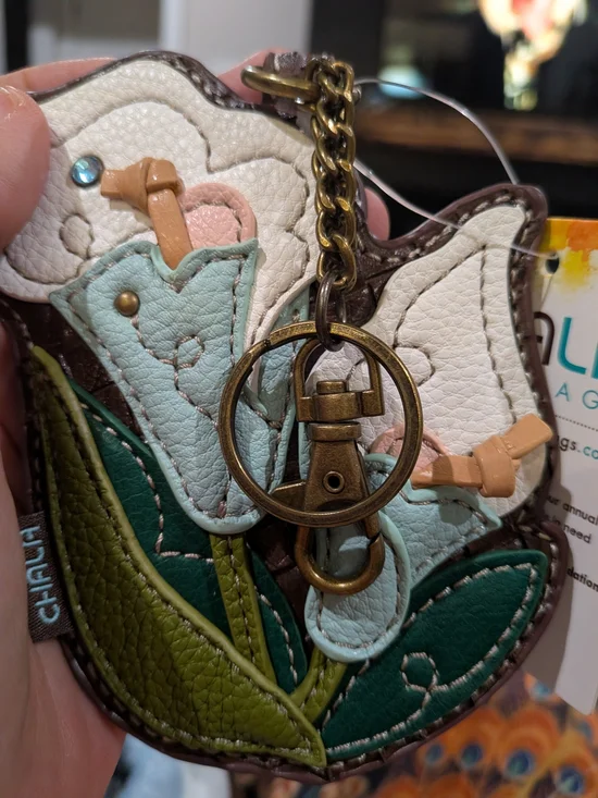 Chala Floral Leather Coin Purse Keychain - Mint, Green, White