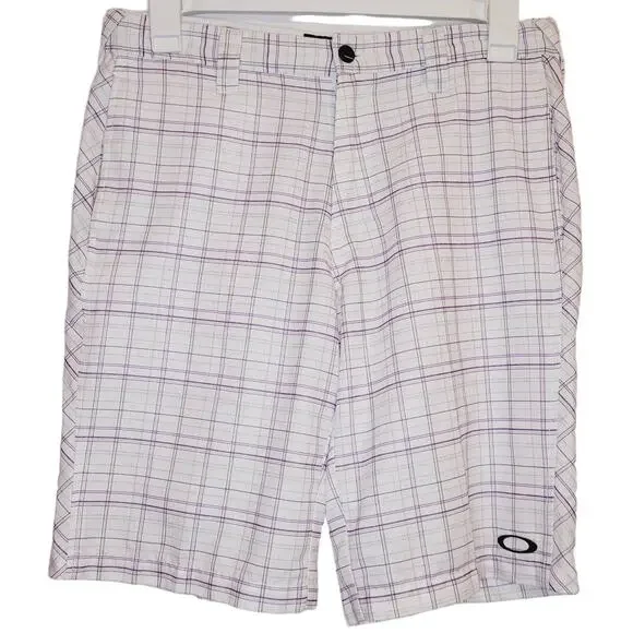 Vintage Oakley white and purple plaid board shorts Size 32 Surfer Retro Beachy