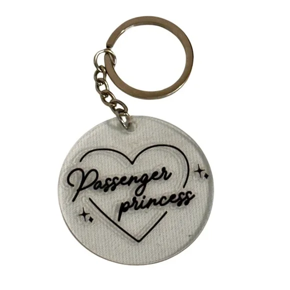 Handmade Passenger Princess Clear Acrylic Heart Keychain‎ Silver Ring Accessory