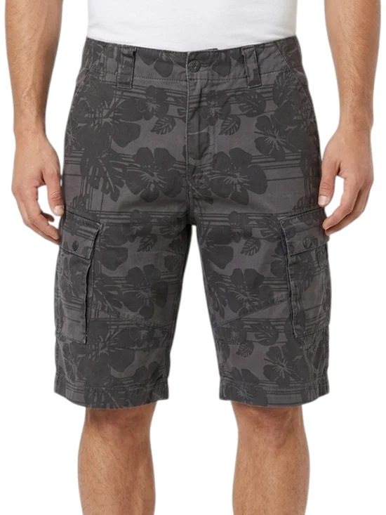 Vintage Red Snap Floral Cargo Shorts Brown Hibiscus Print Tropical 34
