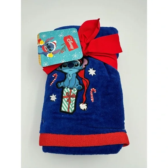 Disney Lilo & Stitch 2 Pack Christmas Holiday Bathroom Towels 16 X 28 Blue New