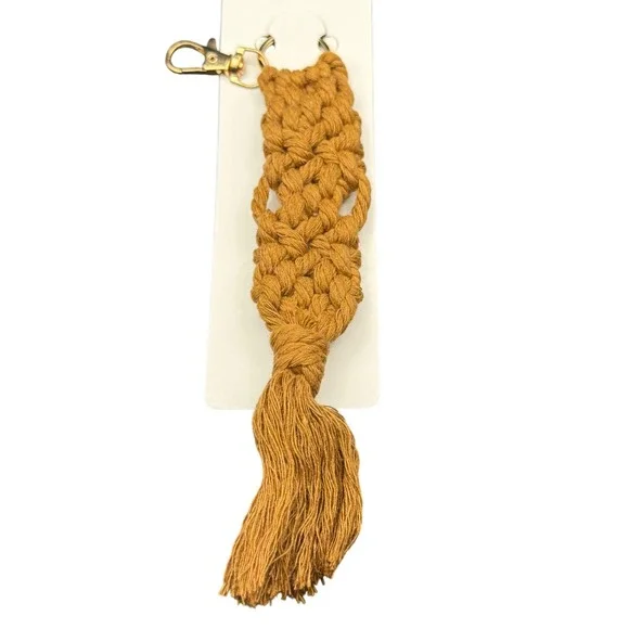 Handmade Tassel Keychain Mustard Yellow Boho Bag Charm Gold‎