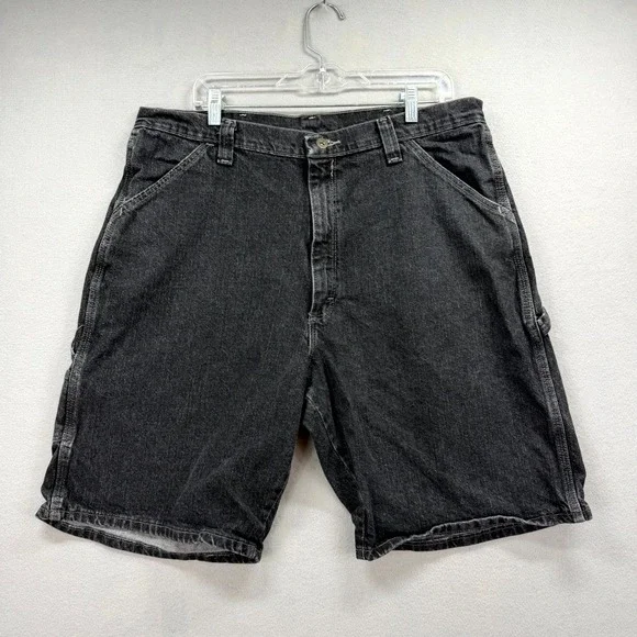 Vintage Wrangler Carpenter Shorts Mens 36 Gray‎ Denim Grunge Jorts Hammer Loop