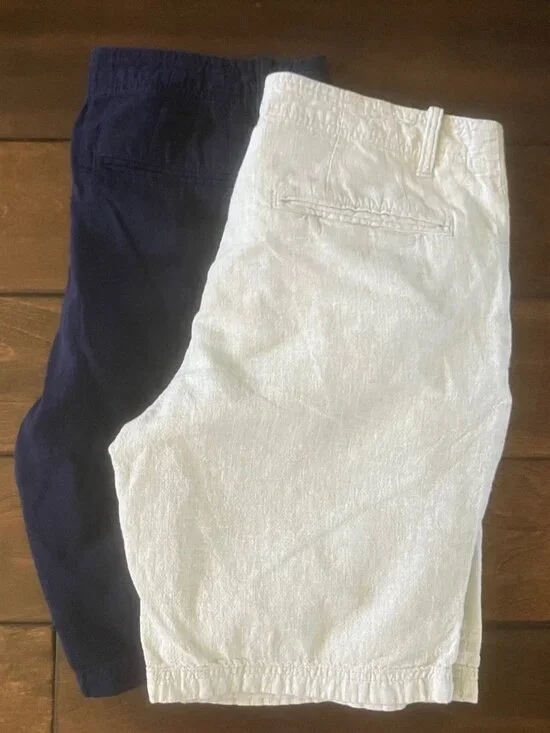14th & Union Linen 8in Shorts - Slim Fit Men's Size 30 - Navy & Tan