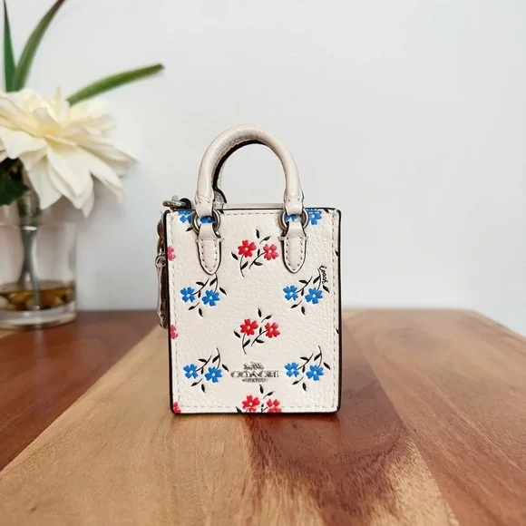NWT Coach North/South Mini‎ Tote Bag Charm With Floral Print