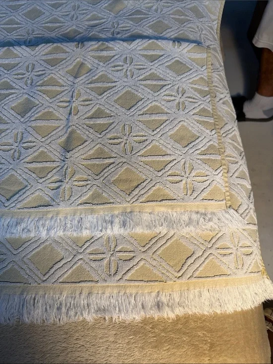 World Market 100%Cotton Textured Diamond Fringe in Cream & White towel set Boho