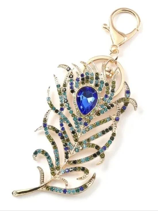 Beautiful Peacock Feather Bag Charm/ Keychain NEW