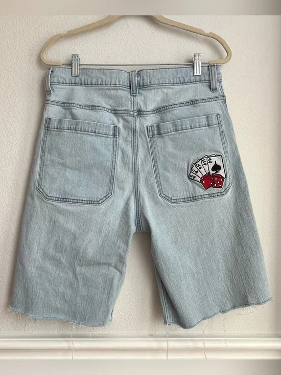Hollister Men’s Super Baggy Men’s Light Was Denim Shorts Cards on Pocket Y2K