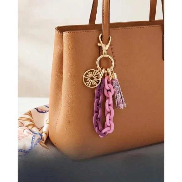 Lilly Pulitzer Marena Cherry Resin Chain Keychain‎ Pink Purple Tassel Gold Charm