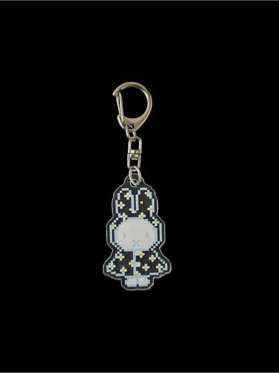 Cute Light Blue Pixel White Bunny Clear Acrylic Keychain