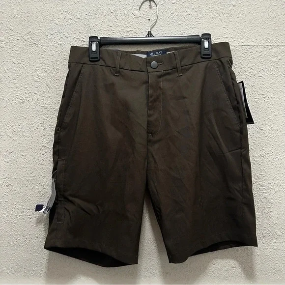 All Day Tech Shorts 4-Way Stretch Solid Herringbone Mushroom Brown Shorts NWT 30
