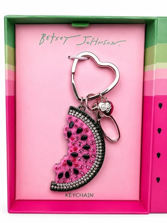 Betsey Johnson Crystal Watermelon Keychain Pink and Gold
