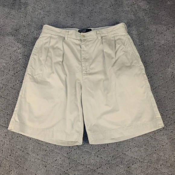 Polo Ralph Lauren Shorts Mens 34 Khaki Tyler Chino Pleated Relaxed Preppy Casual