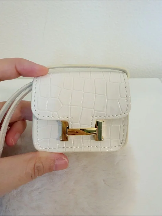 Mini Ivory Croc Embossed Bag Charm