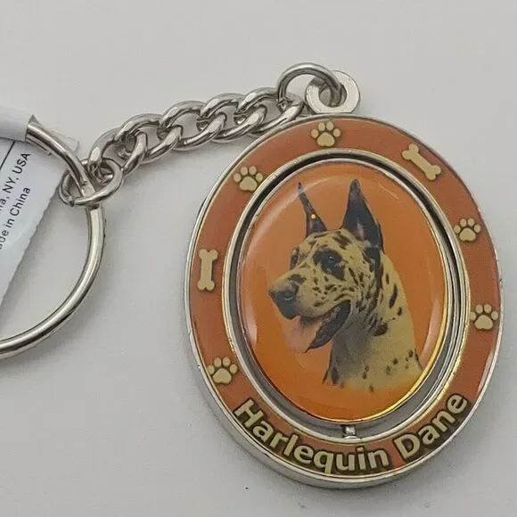 New Harlequin Dane Dog Breed  2 Sided Spinning Keychain - high quality metal