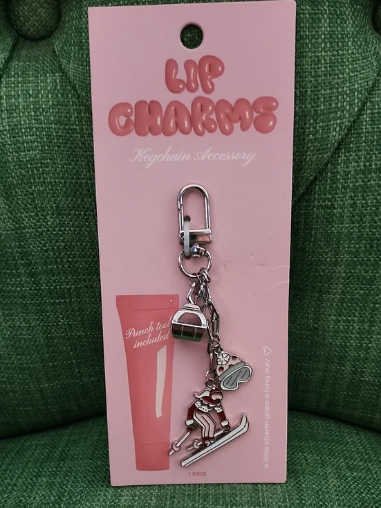 Lip Charms Pink Skiing Keychain Accessory