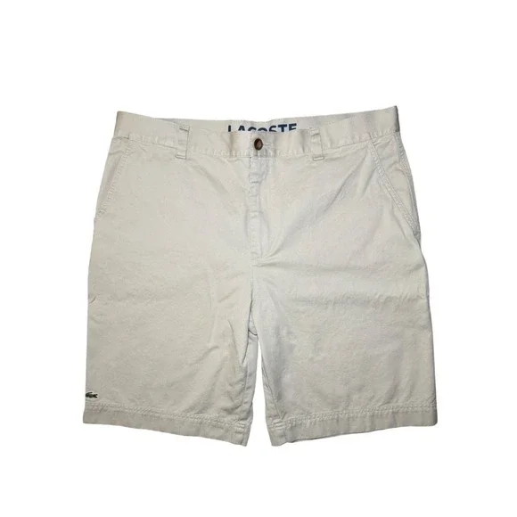 Lacoste Chino Shorts Mens Size 48 Khaki Cotton Twill Flat Front Classic Logo