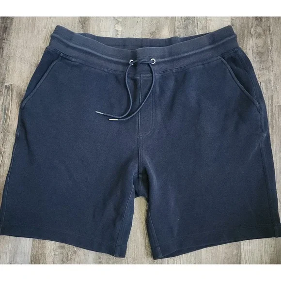 Brooks Brothers Knit Shorts Mens Medium Navy Blue Pique Drawstring Fleece Logo