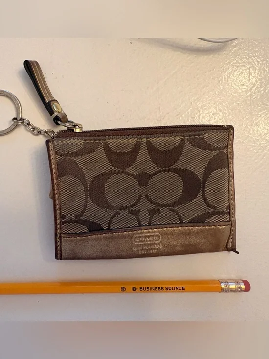 Coach Brown Signature Canvas Zip Key Pouch