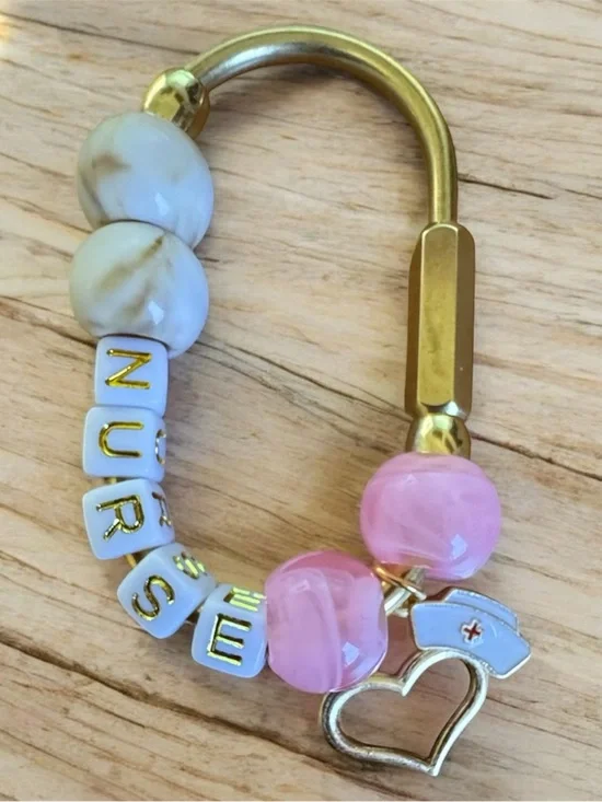 Nurse Beaded Keychain with Pink and Cream Accents