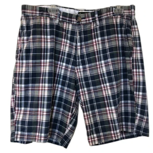 Eddie Bauer Men's Blue Plaid Bermuda Shorts Preppy Casual Designer Size 36