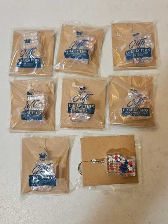 Vintage Avon American Spirit Flag Keychain Lot of 8 Old Stock Red White Blue