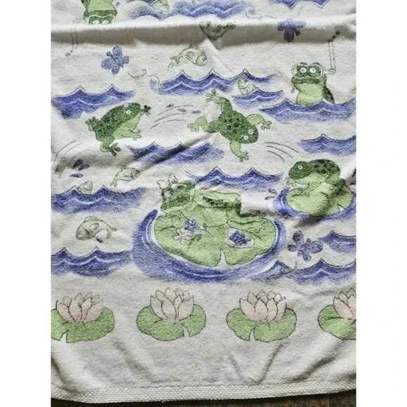 Vintage Bath Beach Towel Frog Fun Lady Frog And Her Friends 100% Cotton