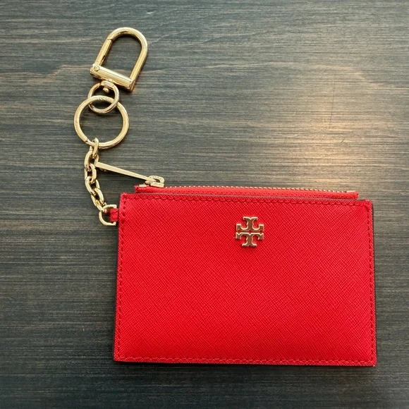 Tory Burch Red Leather Key & Card Holder with Gold Hardware