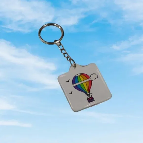 Vintage Air Balloon Keychain w Ring Pride Colors 2 Sided Lucite
