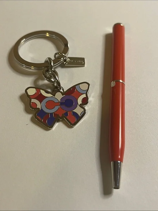 Coach Butterfly C Pattern Keychain and Coach Pen