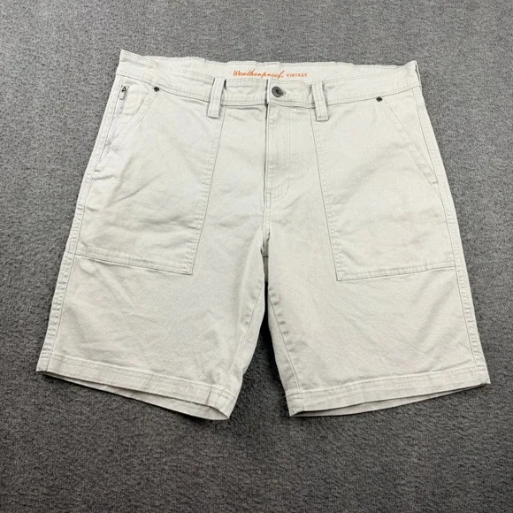Weatherproof Vintage Men's Utility Cargo Shorts 38 Beige Cotton Spandex Stretch‎