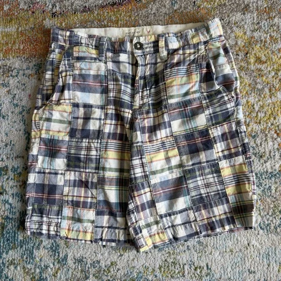 Vintage American Eagle Plaid Patchwork Shorts Size 30 Prep Fit Multicolor