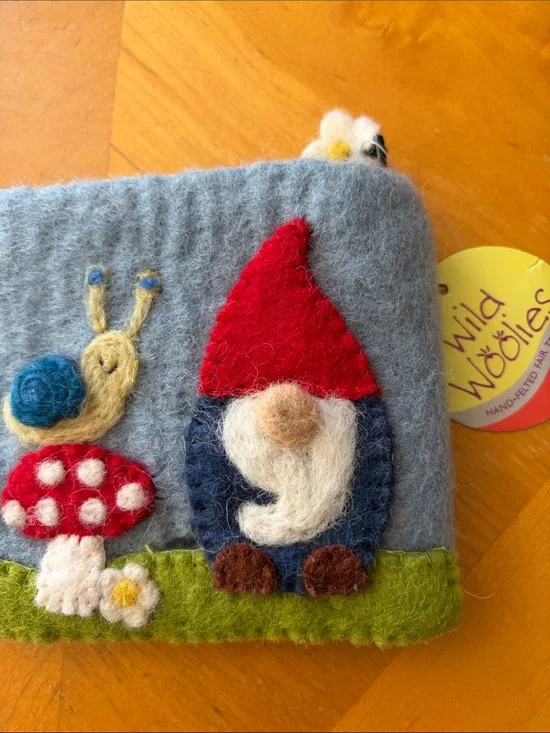 Hand-Felted Grey Kids Pouch with Red Gnome Hat