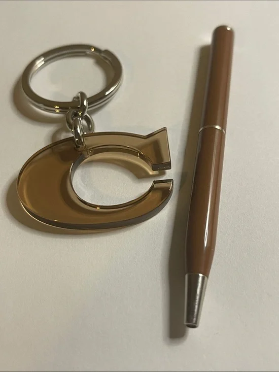 Coach Amber 'C' Acrylic Keychain with Brown Coach Pen