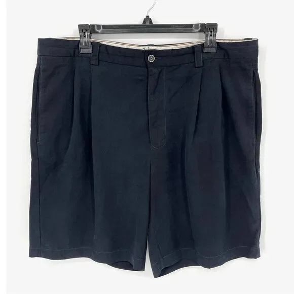Tommy Bahama Men's 100% Silk Pleated Front Hi-Rise Shorts Size 36 Navy
