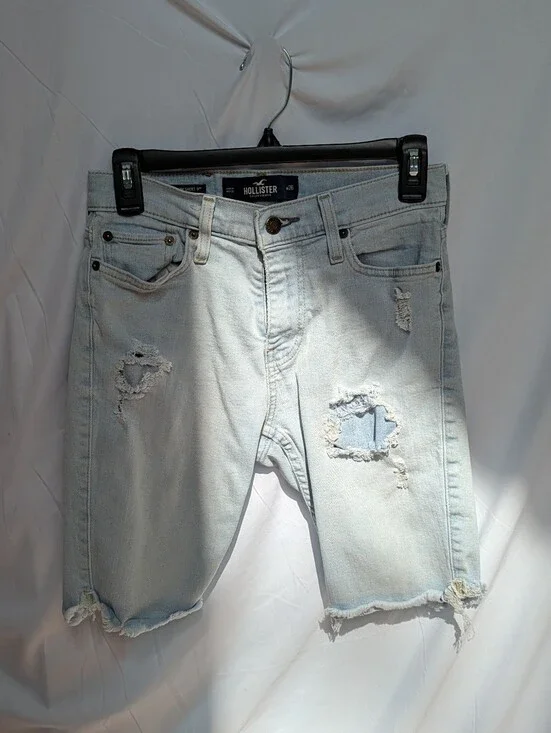 Hollister Men's Pale Blue Ripped Denim Shorts
