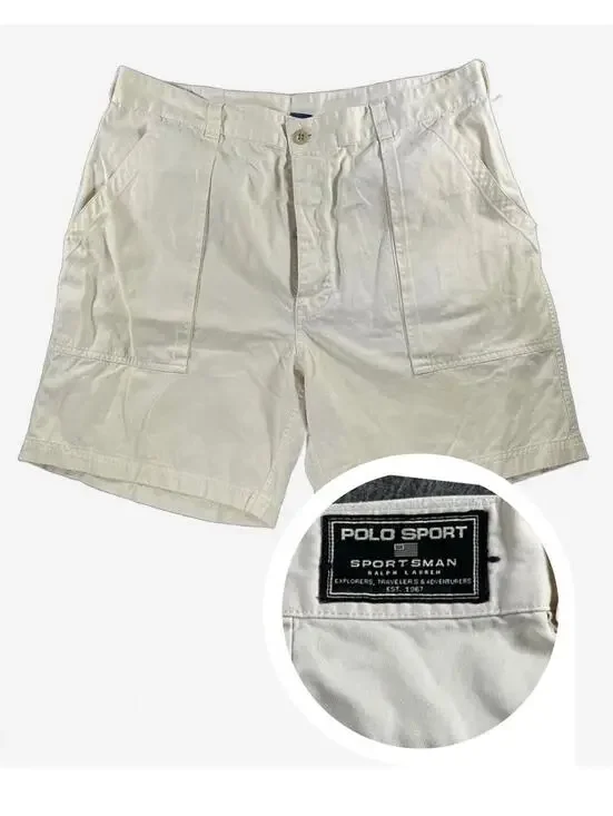 VTG Ralph Lauren Polo Sport Sportsmen Men's Beige Shorts Military Button Fly 38