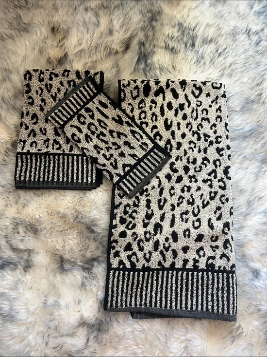 4 SETS  Print Bath Towel Set - Black & Cream