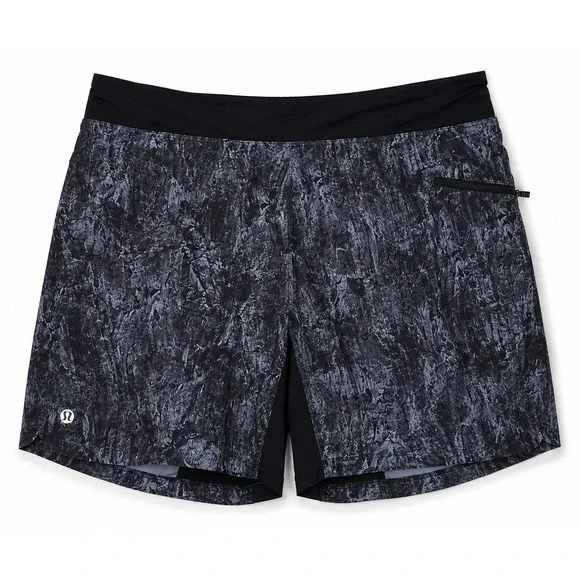 Lululemon Men's Gray Black Abstract Print Lined Running Shorts Zip Pocket 22